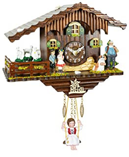 Trenkle Miniaturuhr aus dem Schwarzwald Schweizer Haus mit Ziegen