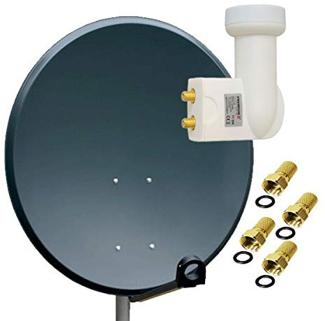 PremiumX Satelliten-Komplettanlage 80cm Satellitenschüssel Aluminium Anthrazit Twin LNB 4X F-Stecker, SAT bis 2 Teilnehmer