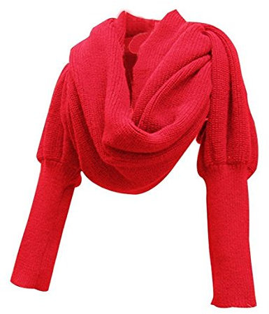 TININNA Winter Warm Gestrickt Strick Schals Strickschals Cape Schal Stola mit Ärmeln rot EINWEG Verpackung