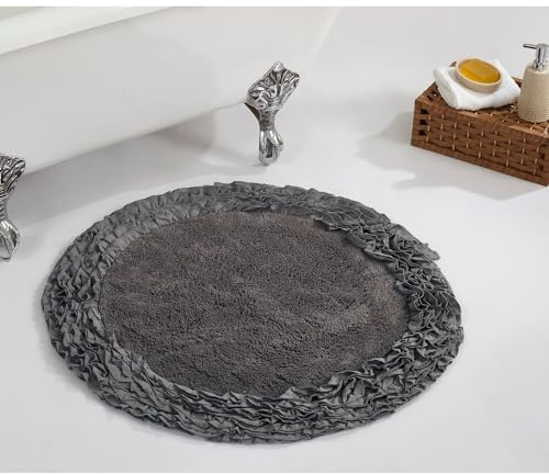 Better Trends Shaggy Border Collection is Ultra Soft, Plush and Absorbent Tufted Bath Mat Rug 100% Cotton in Vibrant Colors, 30 Round, Grey