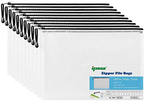 10-Pack Dokumententasche A4, Ipow Reißverschlussbeutel Mesh Taschen Set Zipper Beutel für Datei, Papier, Dokumente, Kosmetika und Reiseutensilien
