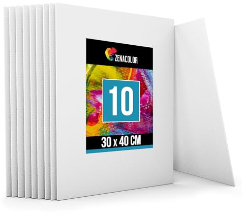 Zenacolor - Canvas Set 10 teilig - Leinwand zum Bemalen 30x40cm - Gemälde auf Leinwand, Acrylmalerei, Ölgemälde, Gouache, Aquarell - 100% Säurefreie Baumwolle.