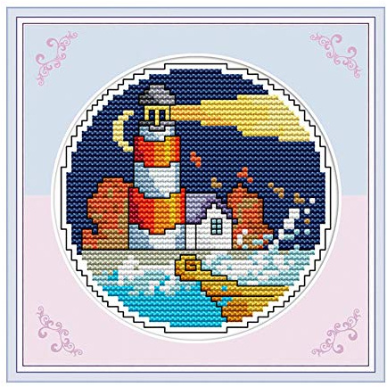 Cross Stitch Embroidery Kits for Adults Kids, WOWDECOR Seaside Autumn Landscape 11CT Stamped DIY DMC Needlework Easy Beginners
