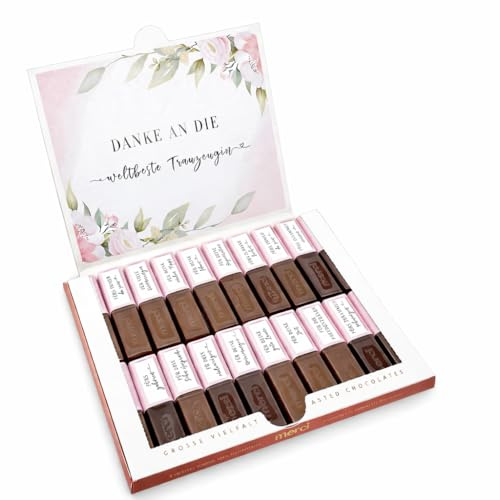 Hochzeitsshop Weddingtree Aufkleber Set für Merci 250g – Geschenk für Trauzeugin – Danke Sticker Set Hochzeit – selbstklebend inkl. Blanko Sticker & Banderole