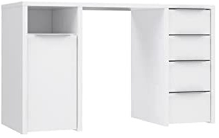 Forte NET 100 Schreibtisch 125, weißer Schreibtisch mit 4 Schubladen und 1 Tür, moderner Computertisch, Home Office, Büro, Holzwerkstoff, Weiß, 125 cm breit x 75 cm hoch x 50 cm tief
