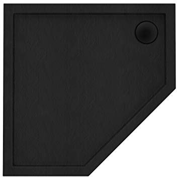 Sellon24® Plato de ducha negro efecto piedra negro plato de ducha Black Stone DIN 51097 A 12 cm de alto (80 x 80 x 12 cm, 5 esquinas)