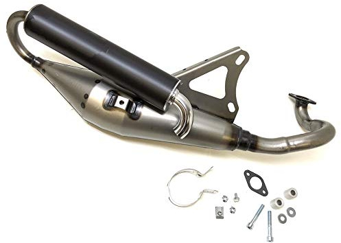 Sportauspuff mit E-Prüfzeichen passend für CPI Aragon, Hussar, Oliver, Keeway RY6, RY8, Matrix, Generic Spin, Explorer, Rivero GP, Sachs Speedjet – Tuning Auspuff 50ccm schwarz eloxiert