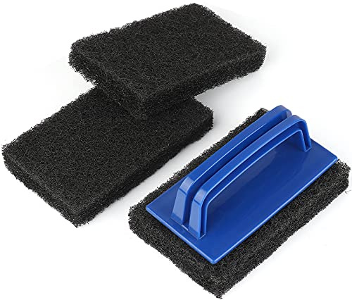 Blackstone Grill Cleaning Kit, Heavy Duty Griddle Scrubber Scouring Pad & Handle, Griddle Cleaning Brush for Charcoal, Gas Grills, Cast Iron Cookware, Oven, Grate, Stovetop