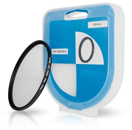 UV Filter mit Filterbox, 1 Pack, Ø 82 mm Sperrfilter, universal kompatibel mit vielen Marken und Modellen, Glasfilter, blockiert ultraviolette Strahlen, Kamera Linsen Schutz, Schutzfilter Cover