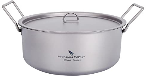 iBasingo 2L Titan Camping Topf Hot Pot Wok Outdoor Kochgeschirr Indoor Suppen Topf Tragbare Holloware mit Deckel & Klappgriff Leichtes Picknick Küche Große Kapazität Suppentopf fur 1-3 Man Ti2054C