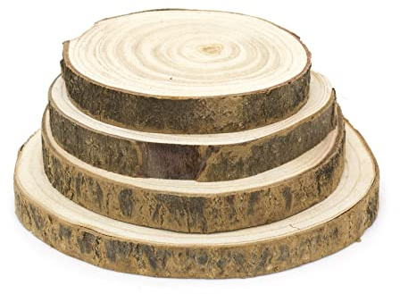 Natural Wood Tree Bark Log Slices, 4 Piece