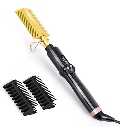 Ten-Tatent Hot Comb Hair Straightener Electric Straightening Comb, Double Sided Portable Ceramic Beard Straightener Brush Anti-Scald Press Comb Ceramic