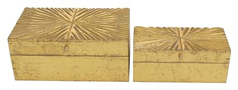 CosmoLiving by Cosmopolitan Wood Geometric Decorative Box Decorative Keepsake Boxes with Hinged Lid, Set of 2 Storage Boxes 10, 8W, Gold