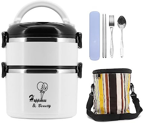 Beowanzk Thermo Lunchbox,Brotdose Edelstahl mit Fächern für Erwachsene und Kinde,Bento Box mit Lsoliertasche,Lunch Box Bentobox Auslaufsicher BPA-frei (Weiß)