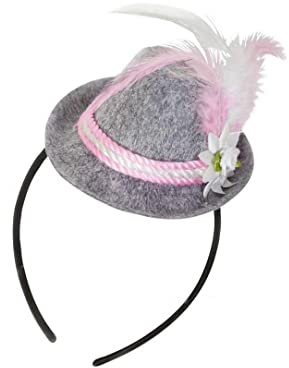 KarnevalsTeufel Haarreif Bavaria Mini-Trachtenhut Party Hut Federschmuck Volksfest Bierfest Wies`n Bayern Raute Edelweiß (rosa)