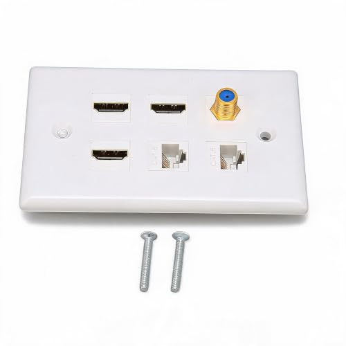 Annadue HDMI Wall Plate With 3 HDMI, 1 TV F-Type and 2 Cat 6 RJ45 Network AV Ports for Home HDTV, Ethernet Outlet Panel