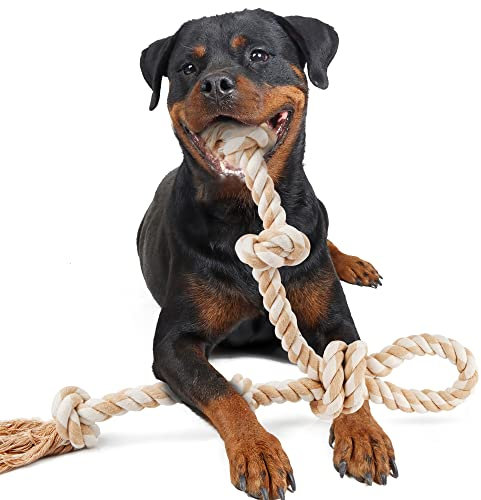 Fida Dog Rope Toys for Aggressive Chewers,Large Dog Toy Designed for Tug of War, Tough Dog Rope Toy Indestructible Made of Undyed Natural Cotton, 29 Large Dog Toys with 3 Big Knots and a Handle
