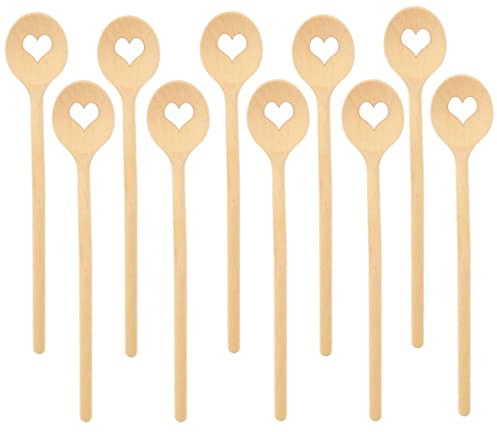 teemando® 10 X Marken-Kochlöffel aus Holz mit Herz, 30 cm, runder Kochlöffel zum Kochen und Backen