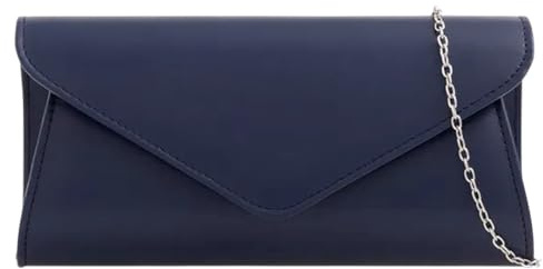 UShopUK Plain Faux Leather Bridal Prom Wedding Evening Clutch Party Purse Hand Bag (Navy Blue)