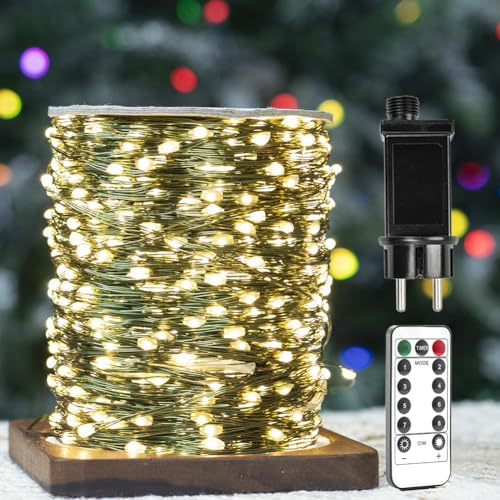 ZELUXDOT Guirlande Lumineuse de 200m avec 2000 LED, Fils de Cuivre Verts, Étanche, pour Intérieur/Extérieur, avec Télécommande, Idéale pour Sapin de Noël, Patio, Jardin, Cour, Plantes.