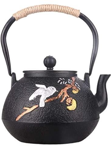 SAROSI Théière Vintage Service à Thé 1.2L Fonte Style Chinois Fer Japonais Artisanat Fer Pot en Fonte Pot Non Enduit À La Main Bouilloire Fer Pot d'infuser Thé Noir