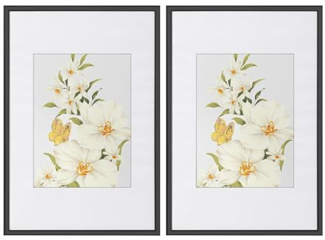 WOLTU Bilderrahmen 30x45 cm Set of 2 Fotorahmen aus Kunststoff mit Passepartout, Posterrahmen zum vertikalen oder horizontalen Aufhängen/Aufstellen, Collage Wanddeko, Schwarz