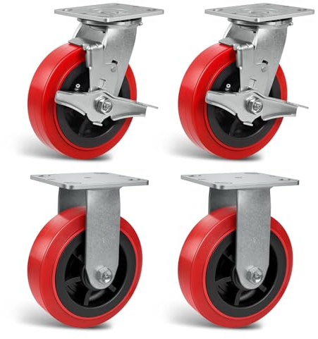 CWfutureparts 6×2 Heavy Duty Casters Set of 4, Industrial Polyurethane Casters,Load Capacity 3600lbs, Caster Wheels for Schools, Laboratories(2 Brake & 2 Rigid)