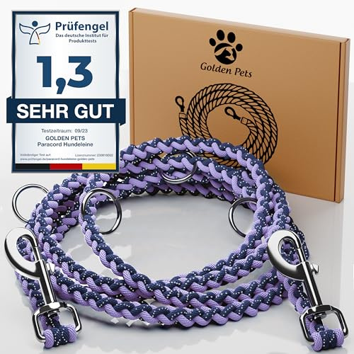 Testnote: Sehr gut - Hundeleine reflektierend I 2m, verstellbar, wetterfest & reißfest bis 250 kg I Paracord Führleine, Umhängeleine I kleine - große Hunde