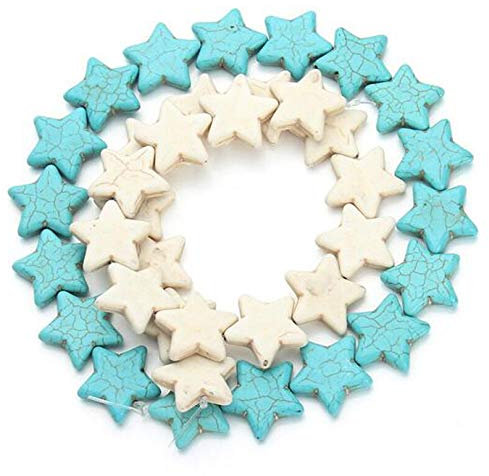 BIRXPMOS Ca. 17 Stück, 25 mm, Stern, lose, weiß, blau, türkisfarbene Perlen, Steinperlen for Schmuckherstellung, Abstandshalter, Bastelmaterial – (Color : Blue)