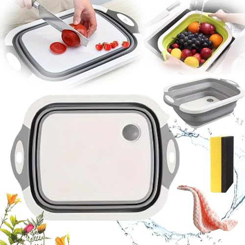 Planche à découper pliable multifonction 4 en 1, planche à découper pliable multifonction, planche à découper pliable, planche à découper pour cuisine (gris)