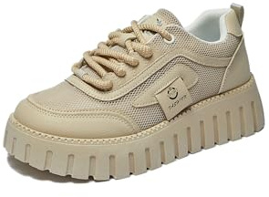 Femmes Plateforme Sneakers Baskets à Lacets Confortables Chunky Sneaker Chaussures de Marche Basses Chaussures de Tennis（Kaki 38）