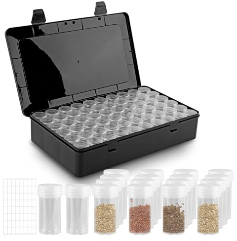 Ranjaner Seed Storage Box with 60 Bottles and Label Stickers, Opaque Light Proof Seed Organizer, Garden Pip Saver kit Seed Container Storage for Flower Plants Vegetable Seed Saving