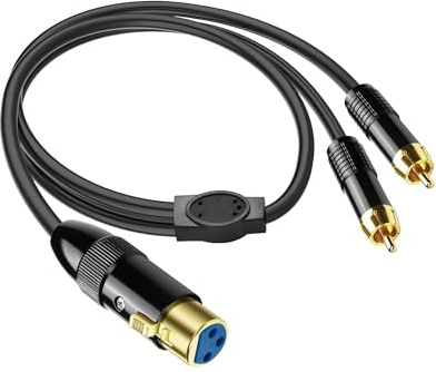 PNGKNYOCN XLR to 2 RCA Y Splitter Cable，Unbalanced XLR Female to Dual RCA Male Stereo Audio Interconnect Cable for Amplifier Mixer Microphone (0.5M/1.6FT