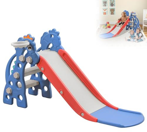 TATIVALO Kinderrutsche für Outdoor und Indoor, 3 in 1 Kinder Spielplatz Rutsche mit Rutschauslauf, Basketballkorb und Leiter, Gartenrutsche Kleinkinderrutsche, Typ A