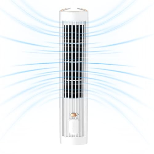 Fiorky Ventilador de torre para dormitorio, ventilador de torre sin aspas, recargable por USB, 3 velocidades, silencioso, ventilador de refrigeración silencioso de 1200 mAh, mini aire acondicionado