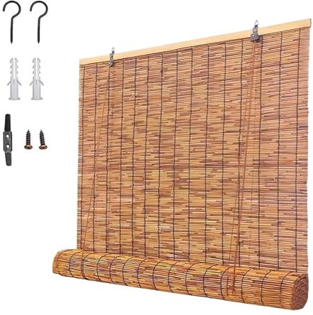 Bambusrollo Wetterfest Aussen, Retro Rollo Bambus, 70% Schattierung Raffrollos Aus Holz, Lichtfilterung Vintage Vorhang Sichtschutz Rollo, Für Balkon Terrasse Pergola Garten Küche Fenster Tür(150 x 17