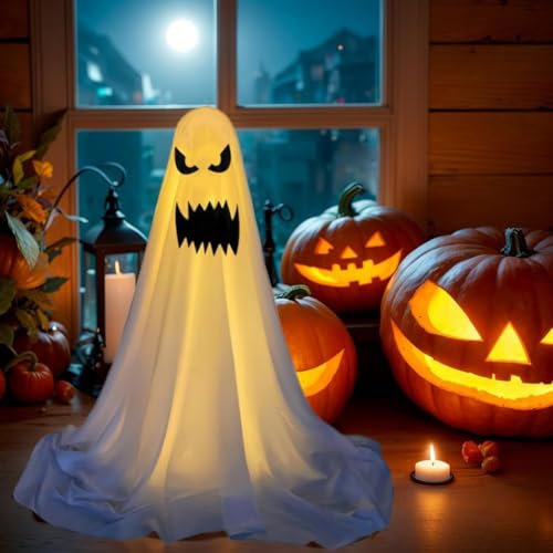 Geister DekoratioGeister Dekoratinslampe Leuchtender Stehender Geist Halloween, Dekoration Halloween Deko Beleuchtete Geister, Geisterständer Veranda Hofständer Dekoration (Form A, 33.46inch)