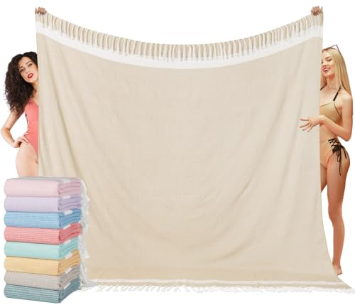 Oversized Turkish Beach Towel Blanket XXL Cotton Sandproof Towels Boho Woven Extra Large Big Sand Free Giant Throw Blankets Huge Quilt XL Picnic Camping Necessities Cloud For Adult Gifts Beige