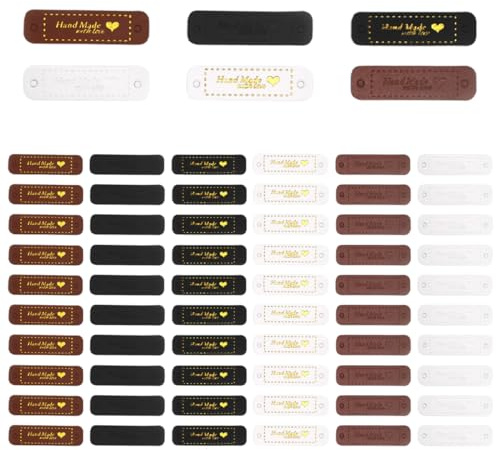 60 Stück handmade label, Handgefertigte Lederetiketten zum annähen, Mikrofaser Lederetiketten Mit Löchern, Mit Liebes Herz Lederetiketten Labels Zum Annähen, Für Diy-hüte Kleidung Annähen