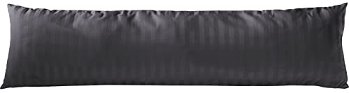 Pure Label Mako Satin Damast Streifen Seitenschläfer 40x145 dunkelgrau | Waschbar bis 60°C, Reißverschluss - Atmungsaktiv & Anti-Pilling