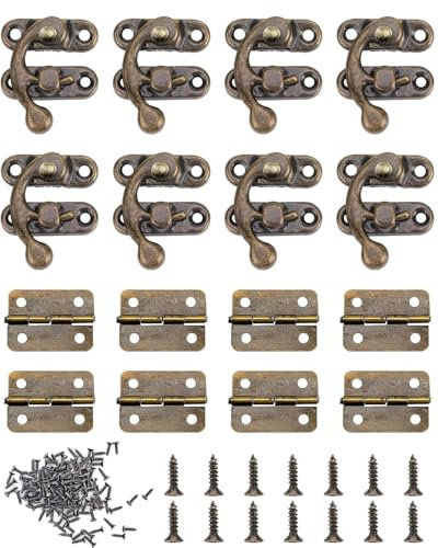 KGDUYC 20 piezas de pestillo de candado antiguo - cierre de gancho de aldaba retro, mini bisagras pequeñas,cierre gancho pestillo, para caja de madera, muebles, armario, joyero y caja de joyería