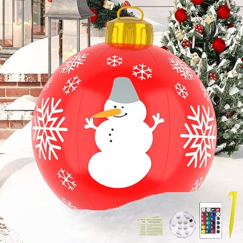 Palla di Natale Gonfiabile,Palla di Natale Gonfiabile Gigante 60 cm,con luce LED,Extra Grande Decorazioni per Esterno Palla di Natale Grande,per Natale,Cortile, Giardino,Casa,Patio