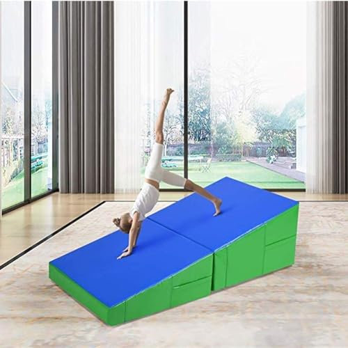 Zusammenklappbare Gymnastik-käsekeil-schrägmatte – Gymnastik-tumbling-matte – Für Heimübungen, Spielen, Aerobic – Einfach Zu Transportieren Und Aufzubewahren – Verschieden(Size:180X90X45CM,Color:Blau)