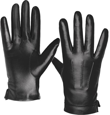 Harssidanzar Hombres guantes de cuero de invierno cálido forrado de cachemira sin pantalla táctil SM052EU,Negro,Talla XL