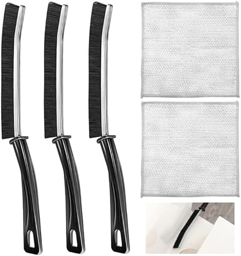 PXBSNB Cepillo de limpieza de esquinas de cerdas duras, 3 unidades, cepillo de limpieza para juntas de baño con 2 paños de limpieza, cepillo de limpieza multifuncional para teclado, riel deslizante