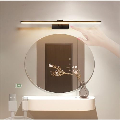 LED 180° Einstellbare Wandleuchte mit Schalter Wandleuchten Batterie USB Aufladbare Bilderleuchte Wandlampe Moderne Spiegellampen Dekorative Wandbeleuchtung für Schrank (Schwarz-Neutral Licht,40cm)