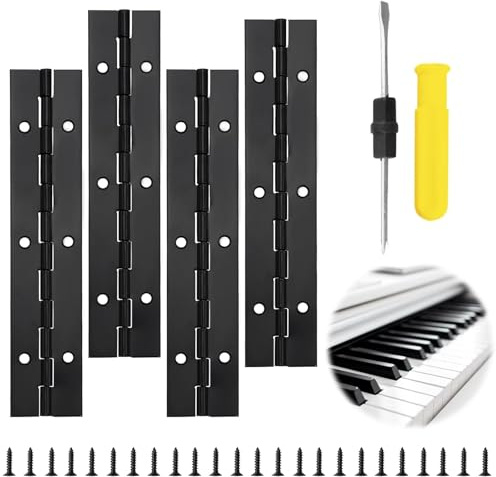 4 Stück Klavierband Edelstahl, 15cm Metall Klavierband mit 24 Schrauben & Schraubendreher, Dauerhaftes Scharnier mit Löchern Klappbare Stangenscharnier für Klavier Schranktür Fenster boot (Schwarz)