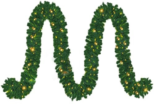5M Weihnachtsgirlande mit Beleuchtung 100 LEDs Beleuchtet Grün Weihnachtsdeko Weihnachten Deko Girlande Tannen-Girlande Weihnachtsdeko für Innen und Außen, Stairs, Fireplace (5M)