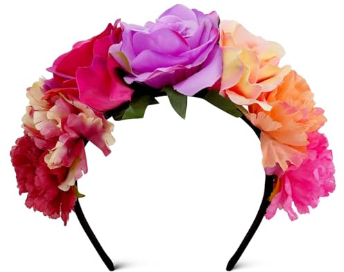 Epokus Blumen Haarreif,Rosa Rosen Haarband,Blumen Braut Stirnband,Braut Kopfschmuck Blumenkrone,Mexikanische Rosenkrone Haarschmuck für Karneval und Fasching,Festival Hochzeit Parteien