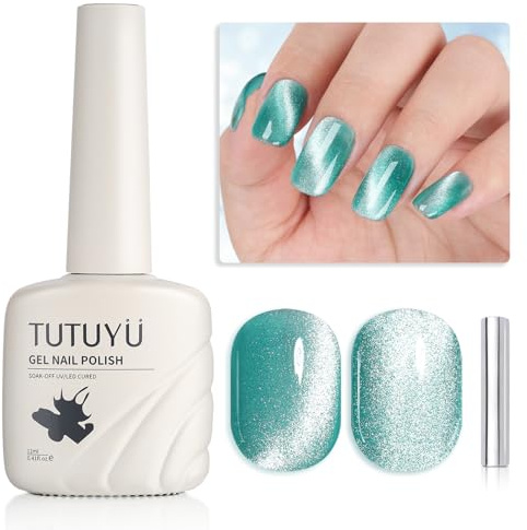 TUTUYU Ljusblått kattögon-gelnagellack – perfekt för gör-det-själv för hemmet och present till nagelkonstälskare!